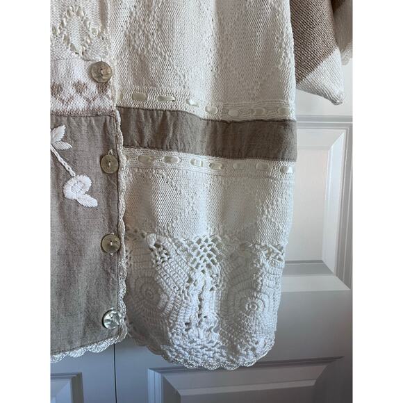 Patchwork Knit Cardigan Button Top Sz XL Cottagecore Boho Romantic Farmhouse - Picture 5 of 12